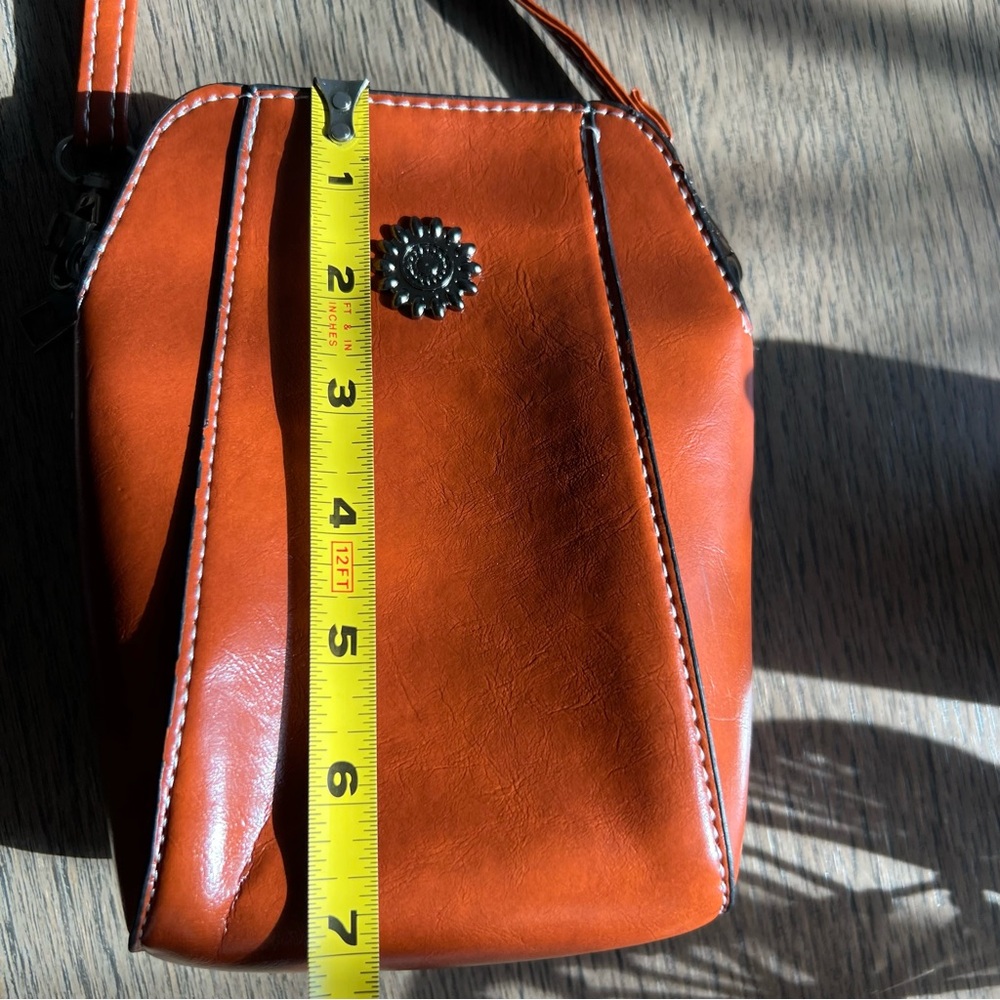 Cognac Leather Mini Vertical Cell Phone Crossbody Bag - Picture 8 of 11